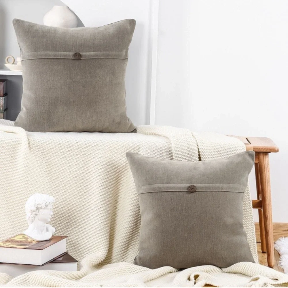 Luxury Home | Rustic TaupeGrey One Button Chenille Oversized Throw Pillow Covers